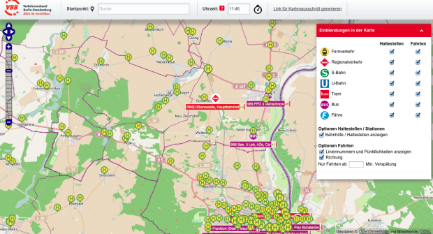 Im ländlichen Bereich sind Busse an einem Sonntag etwas Seltenes. (VBB/cc-by-sa 2.0 Openstreetmap.org/Screenshot: Golem.de)